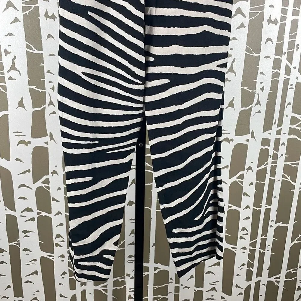 Linen Blend Zebra Print High Rise Paper Bag Waist Tapered Cropped Pants NEW 6